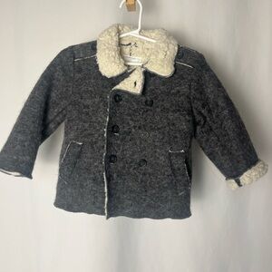 Mango Charcoal Kids Pea Coat with Cream Sherpa
